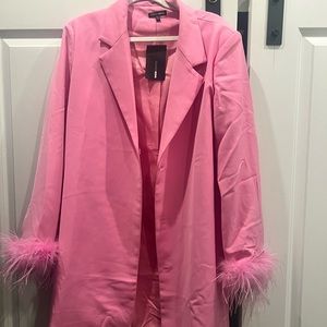 Pink Feather Cuff Blazer Dress
